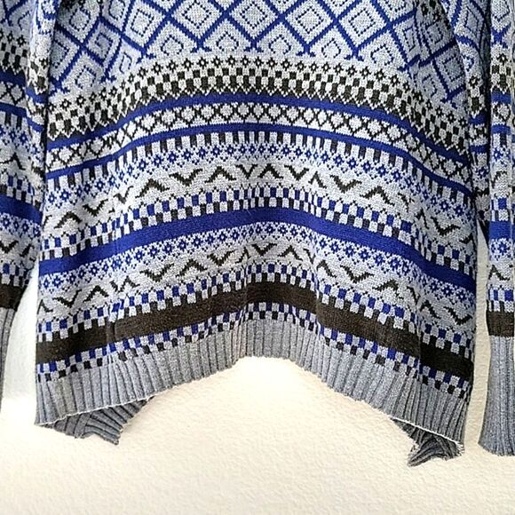 XXI FOREVER 21 Blue Brown Gray Fair Isle Knit Long Sleeved Cardigan Sweater sz M - Picture 8 of 14